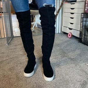 J slides | flat over knee sneaker boots- black suede | Sz 5.5 | super retro!